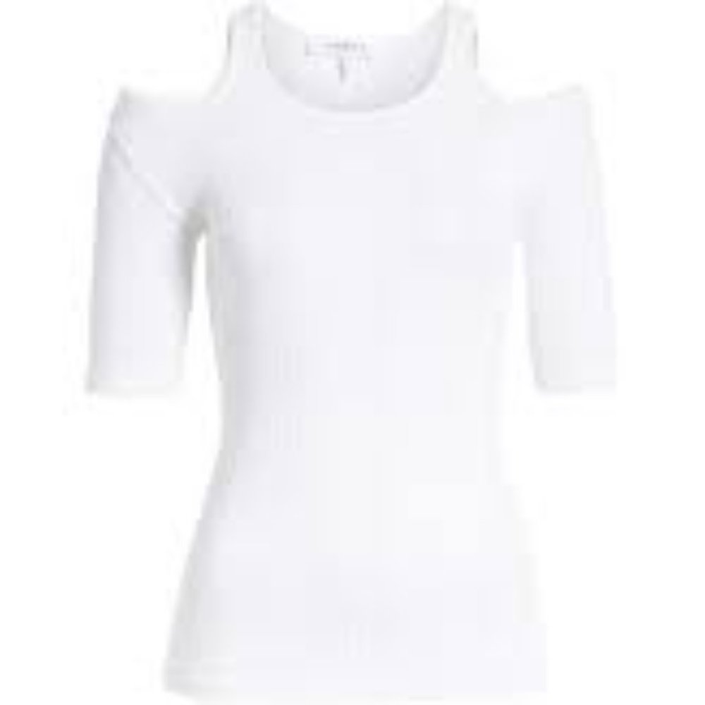 Frame White Ribbed Cold-Shoulder Tee Sz S